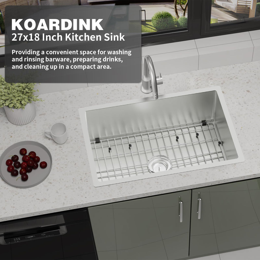 27x18 Inch Undermount Kitchen Sink, Stainless Steel, Single Bowl