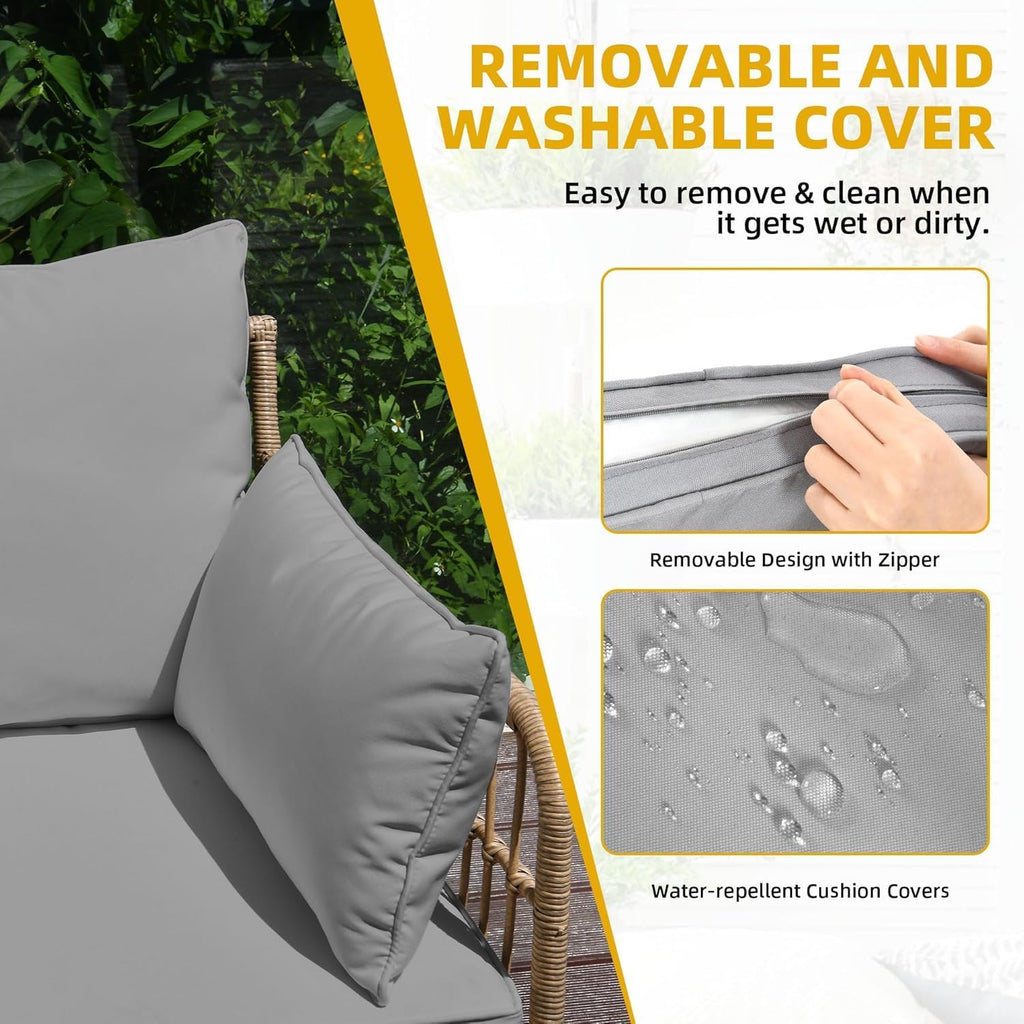 Patio Furniture Set, 4 Pieces Outdoor Patio Conversation Set, All-Weather PE Rattan Sectional L-Shaped Sofa with Soft