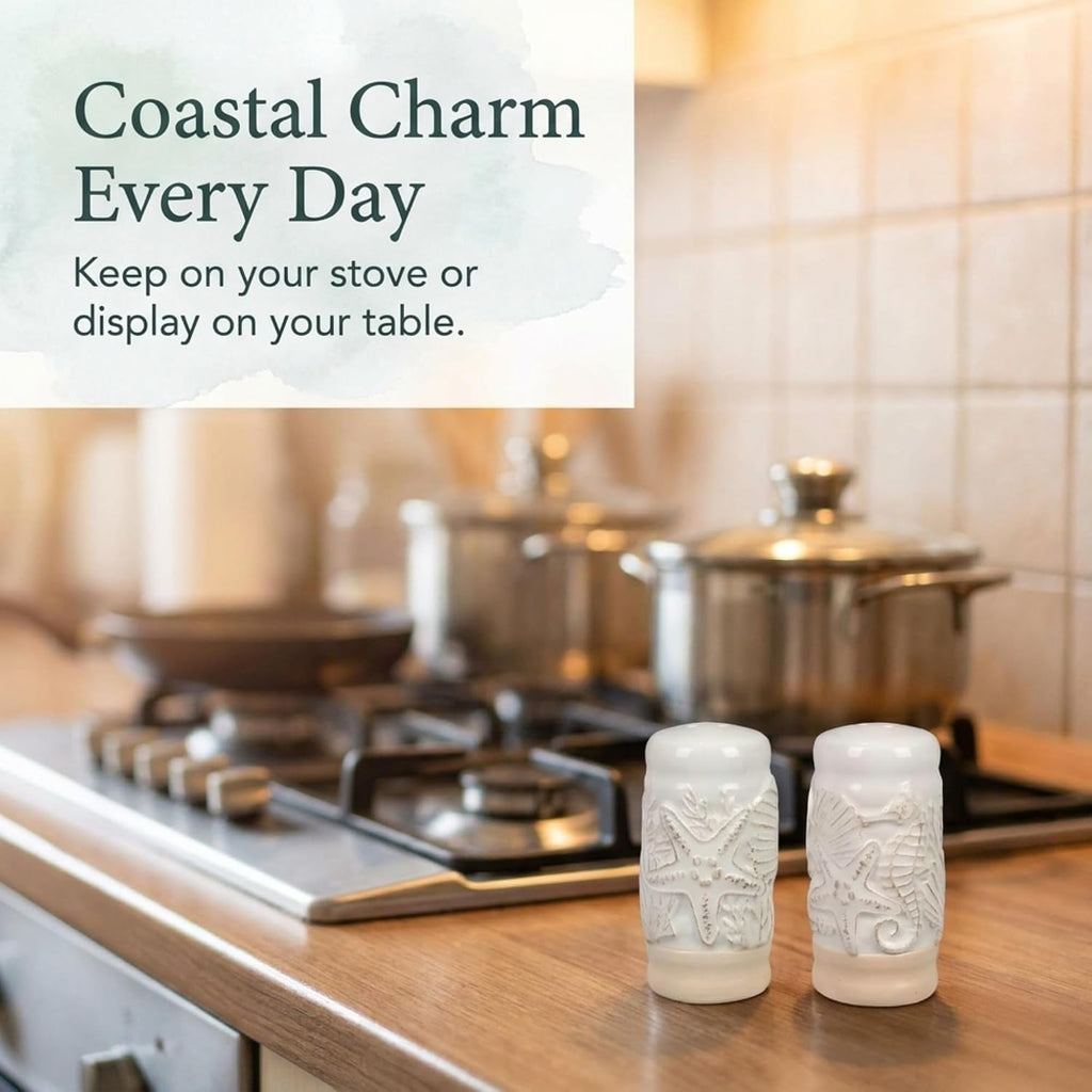Ceramic Coastal Salt and Pepper Shakers - Set of 2