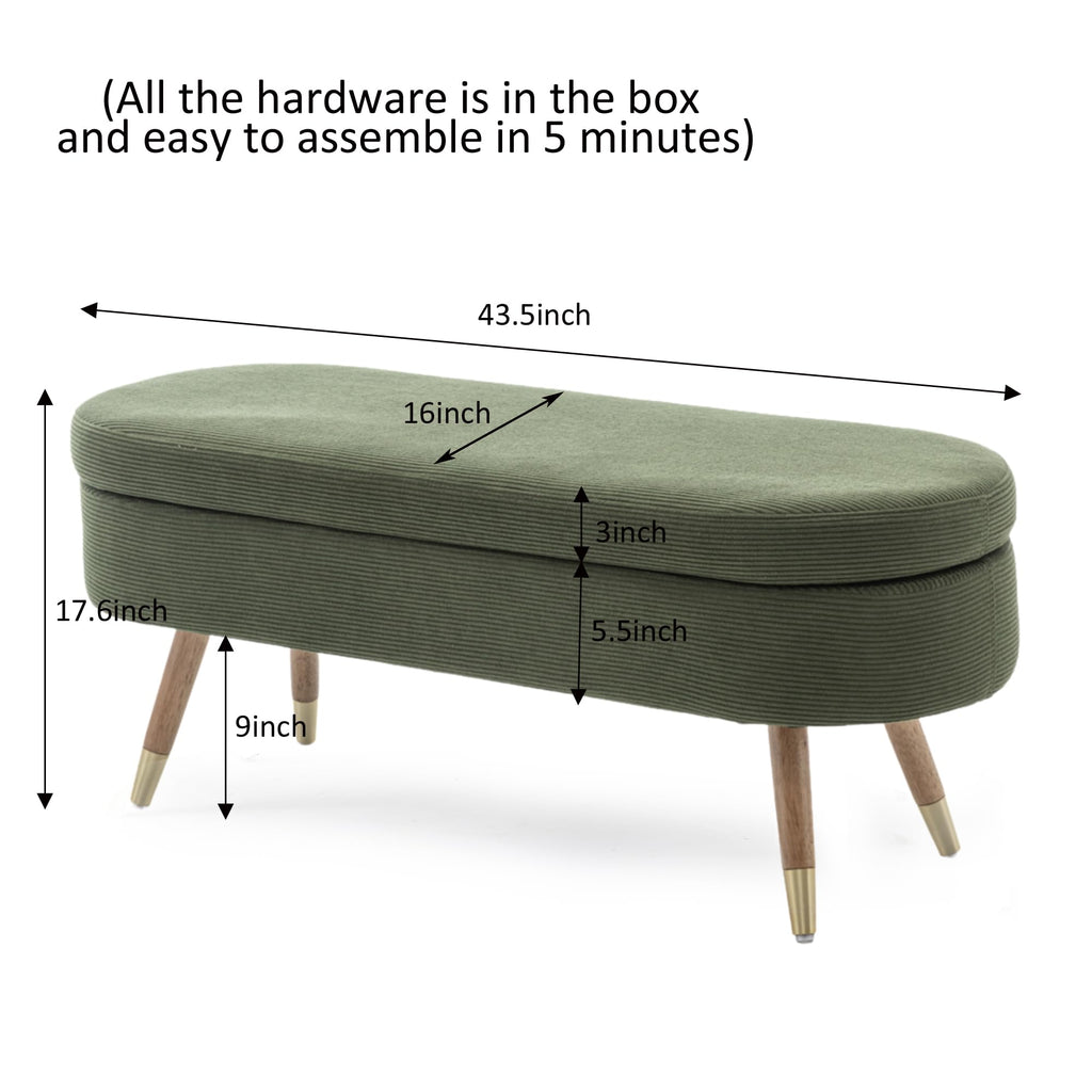 Oval Storage Bench 43.5" Ottoman Bench Upholstered Boucle Fabric Footrest Bench with Golden Metal Legs End of Bed