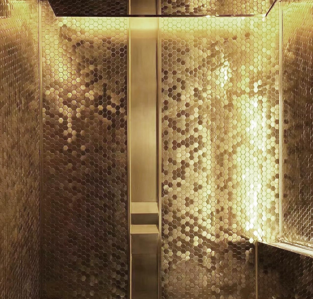 Hexagon Gold Backsplash Metal Mosaic Tile Stainless Steel Brushed/Shiny Kitchen Bathroom Backsplash Shower Floor Wall