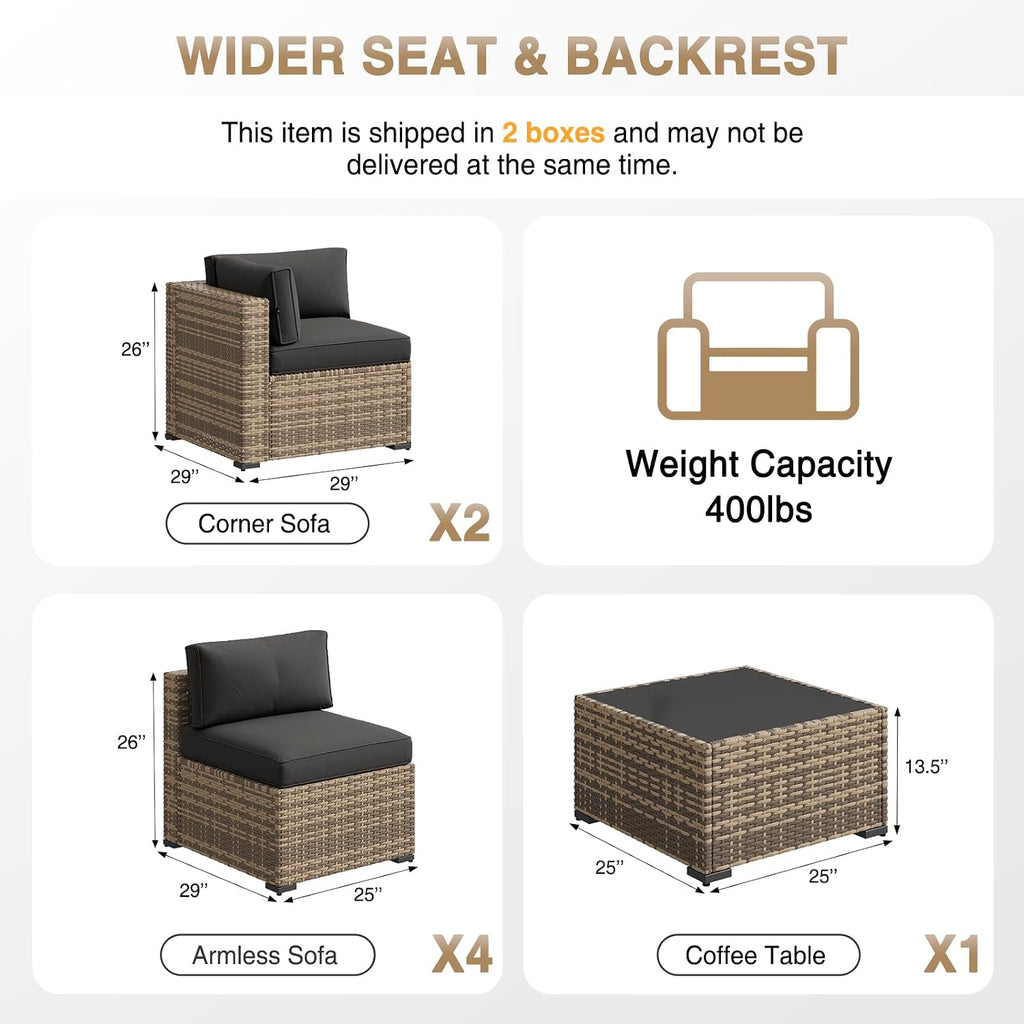 Patio Furniture Sets, 7-Piece Outdoor Furniture with Thick Cushions, Wicker Conversation Set Sectional Sofa for