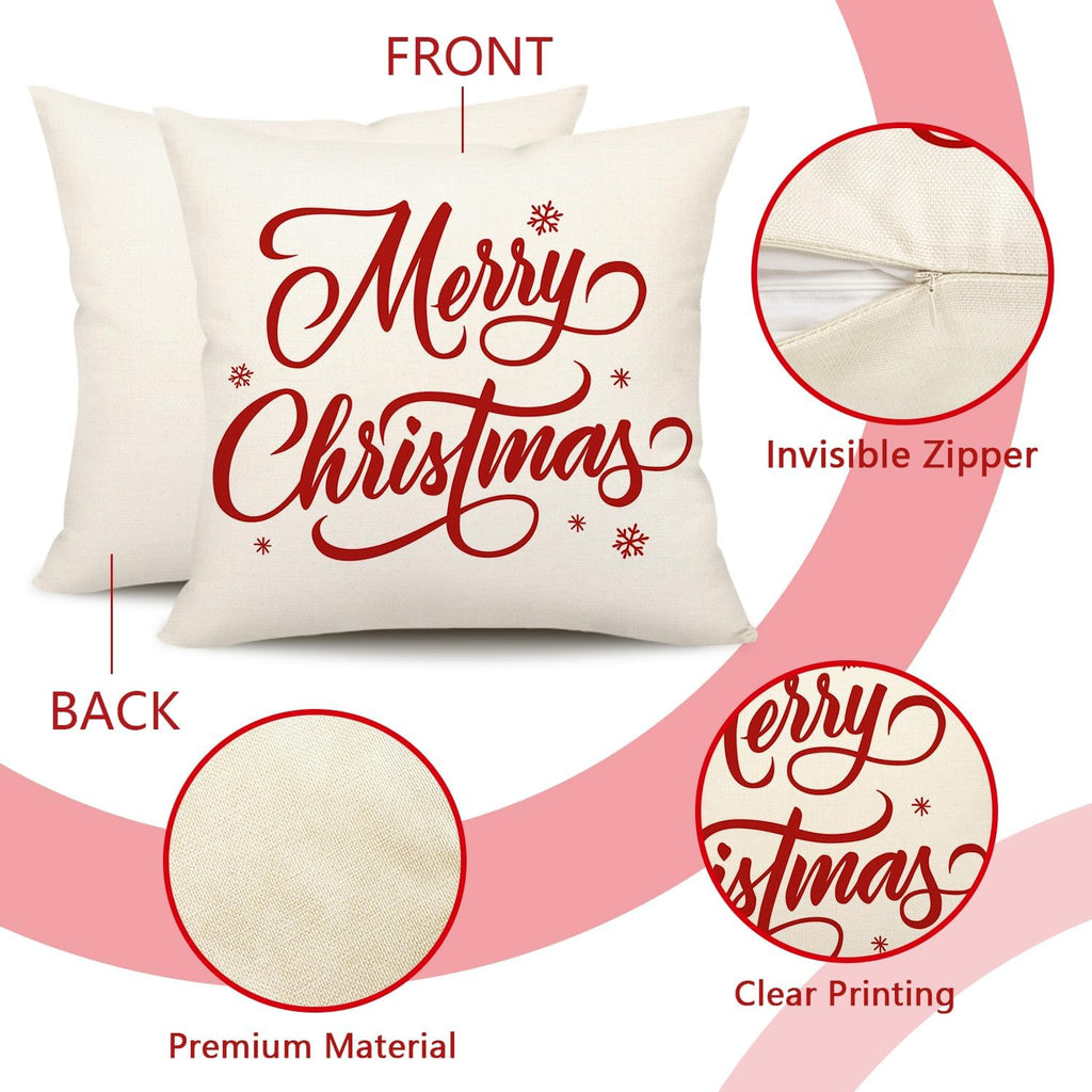 Red Christmas Pillow Covers 18x18 Farmhouse Xmas Decorations Snowflake Hello Winter Holiday Decor Throw - Set of 4