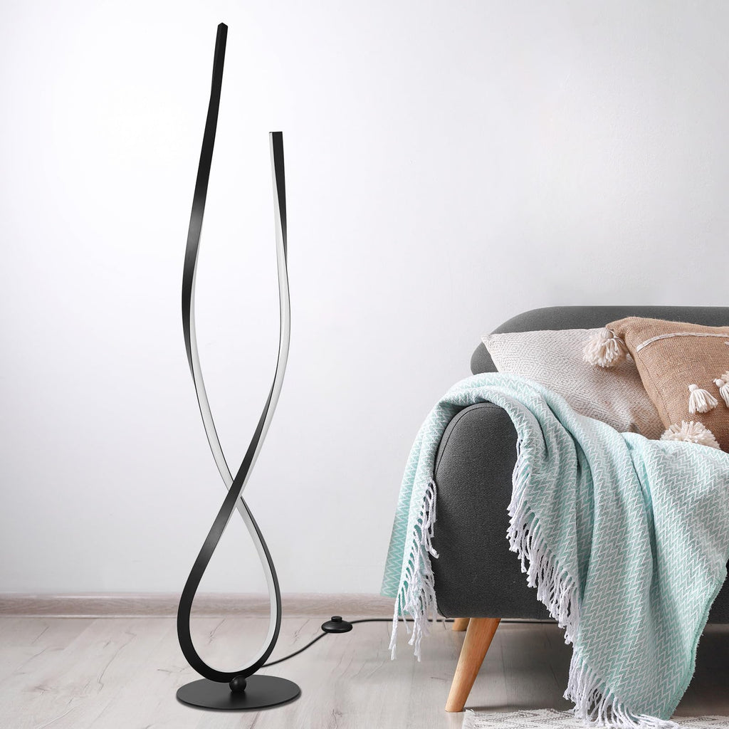 59" Black Spiral LED Floor Lamp, Modern Standing Lamp with Remote