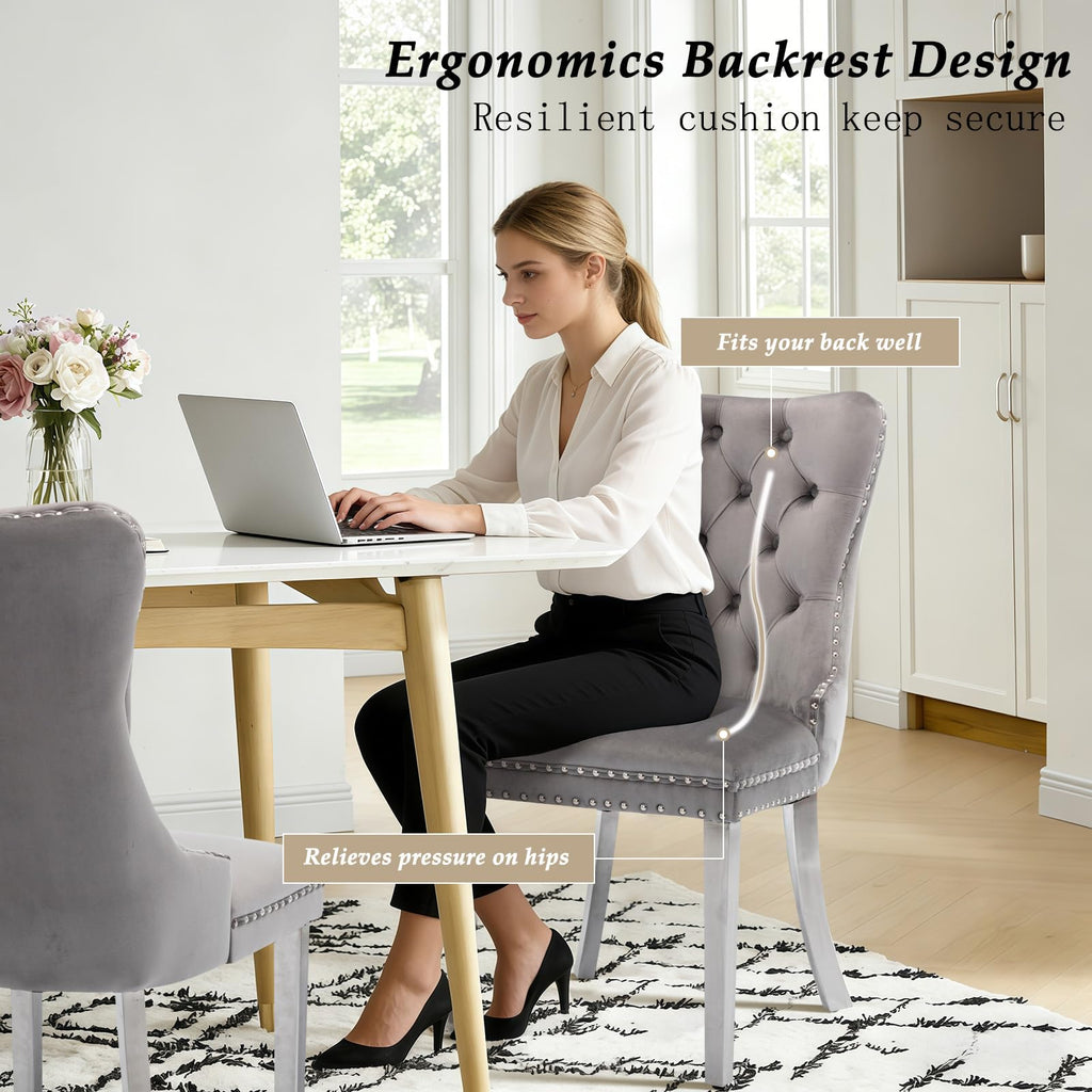 Dining Chairs Set of 4, Velvet Kitchen Chairs with Silver Legs(Grey)