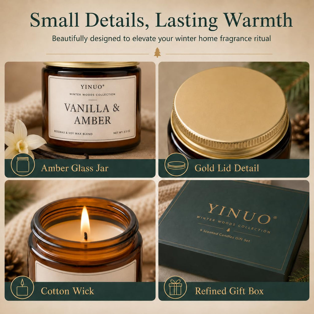 Winter Woods Scented Candle Gift Set, 9 Pack 3.5oz Amber Jar Candles