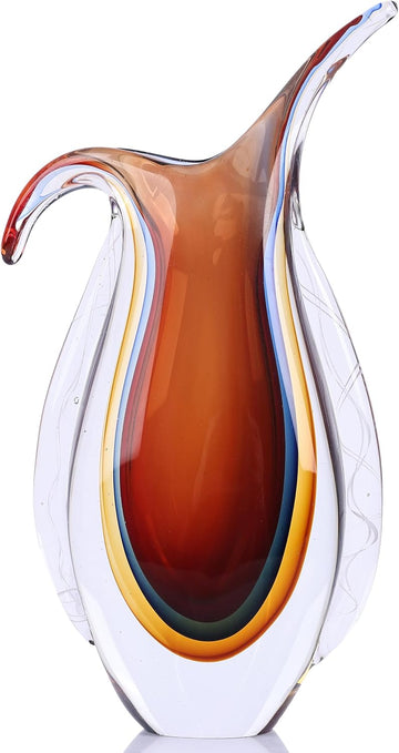 Blown Glass vase, Unique Murano Style Glass Art Deco vase TV Stand, Table Setting, Office, Room and Desktop