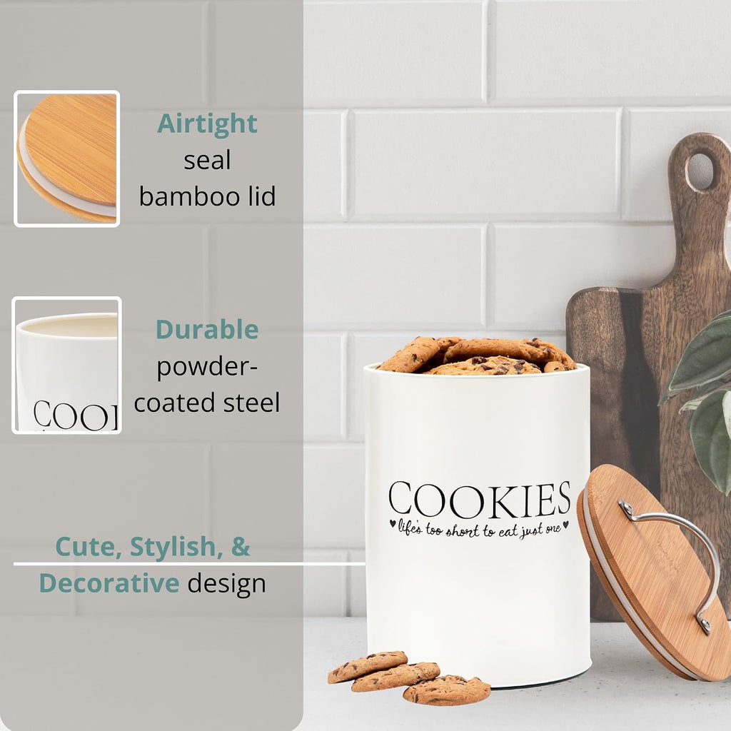 Cookie Jar with Airtight Bamboo Lid, 1.1 Gallon, Farmhouse, Off White