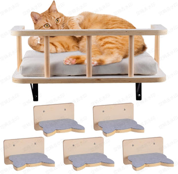 Large Cat Wall Shelves with 5 Steps - Heavy Duty Cat Wall Furniture, Climber, Shelves & Perches with Comfy Cushion &