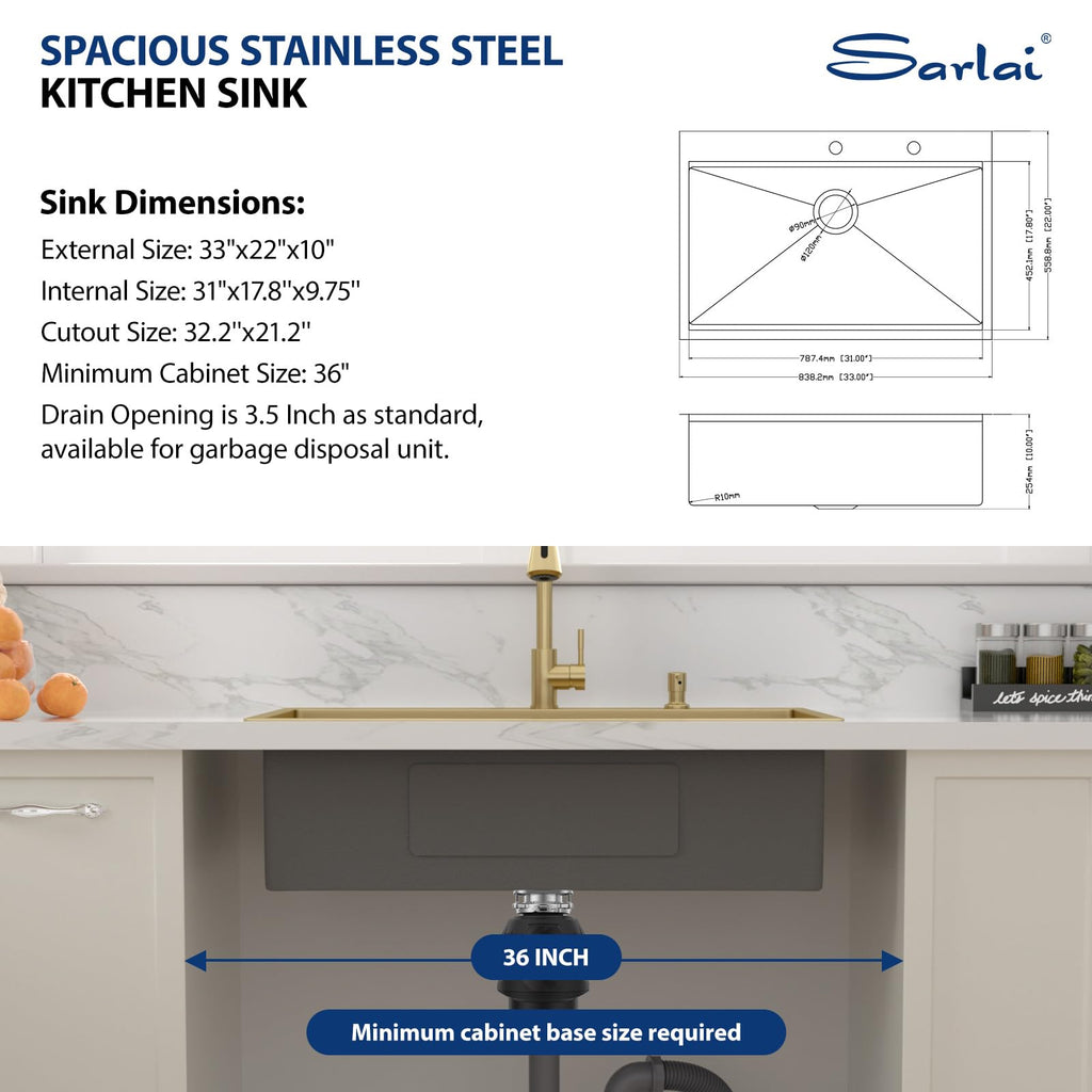 33 Gold Drop Sink Workstation Topmount 33x22 Inch Sinks
