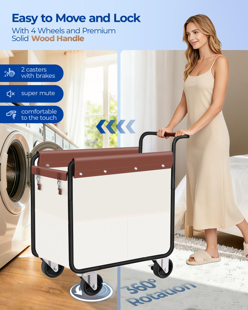 180L Rolling Laundry Hamper, Laundry Basket with Wheels, Beige