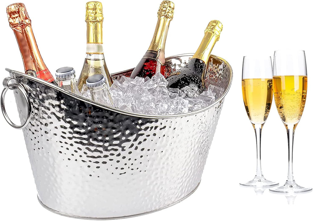 3 Gallon/12L Stainless Steel Beverage Tub, Large Galvanized Ice Bucket with Handles, Hammered Metal Drink Bucket