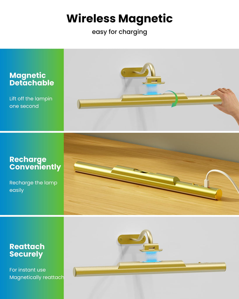 Picture Light for Wall Wireless Rechargeable 16 Inch Gold