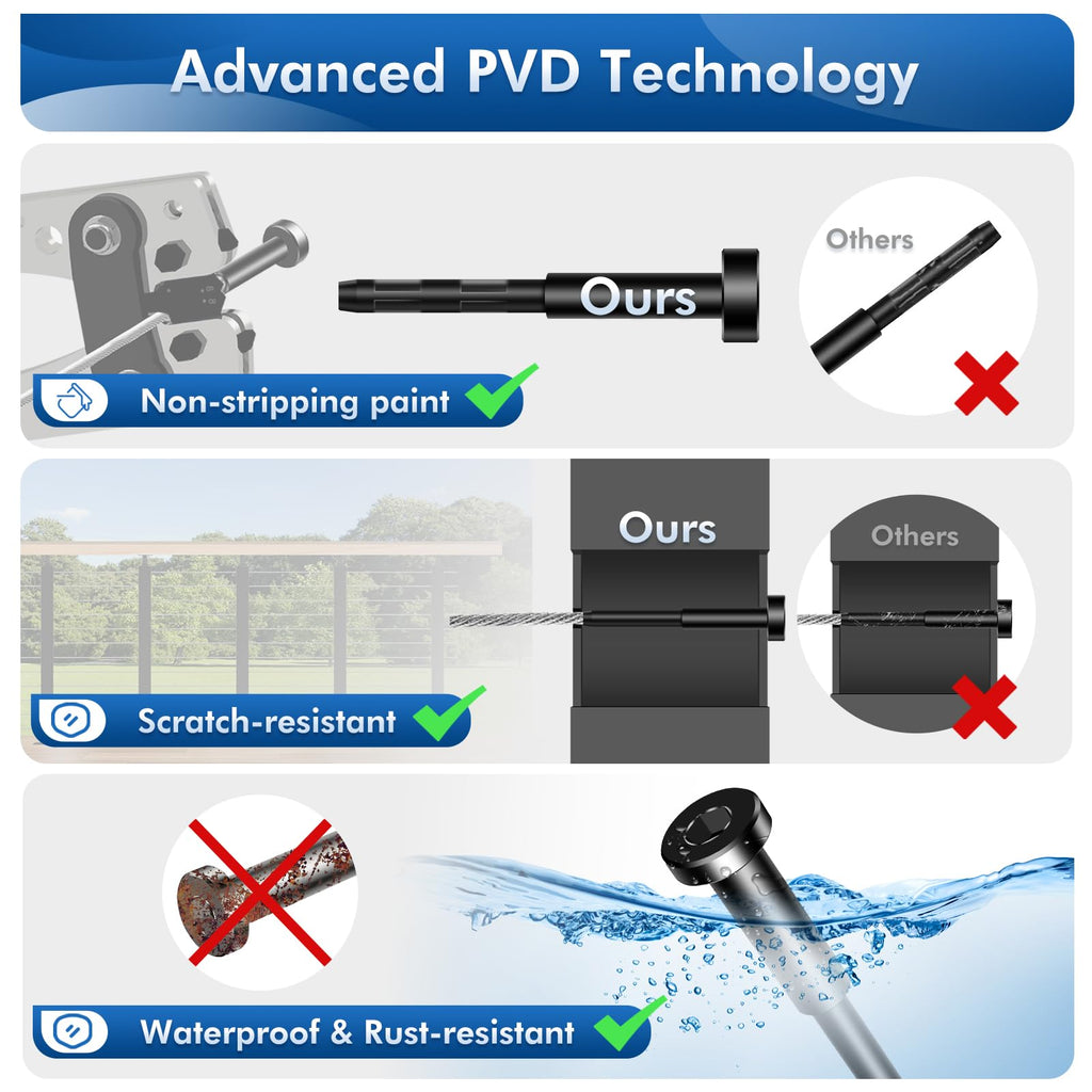 26Pack Black PVD Technology Invisible Cable Railing Kits, Marine Grade T316 Swage Tensioner and Terminal Hidden for