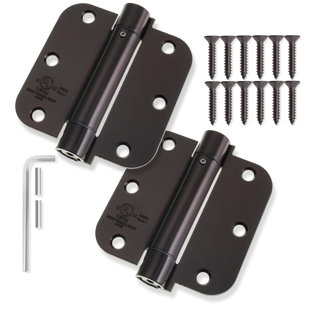 2 Pack) Heavy-Duty 3-1/2" Self-Closing Spring Door Hinge with 5/8" Radius Corners, UL Listed - Oil Rubbed Bronze