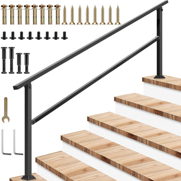 6-Step Stair Handrail 83"x36" Wrought Iron Porch Railing Black
