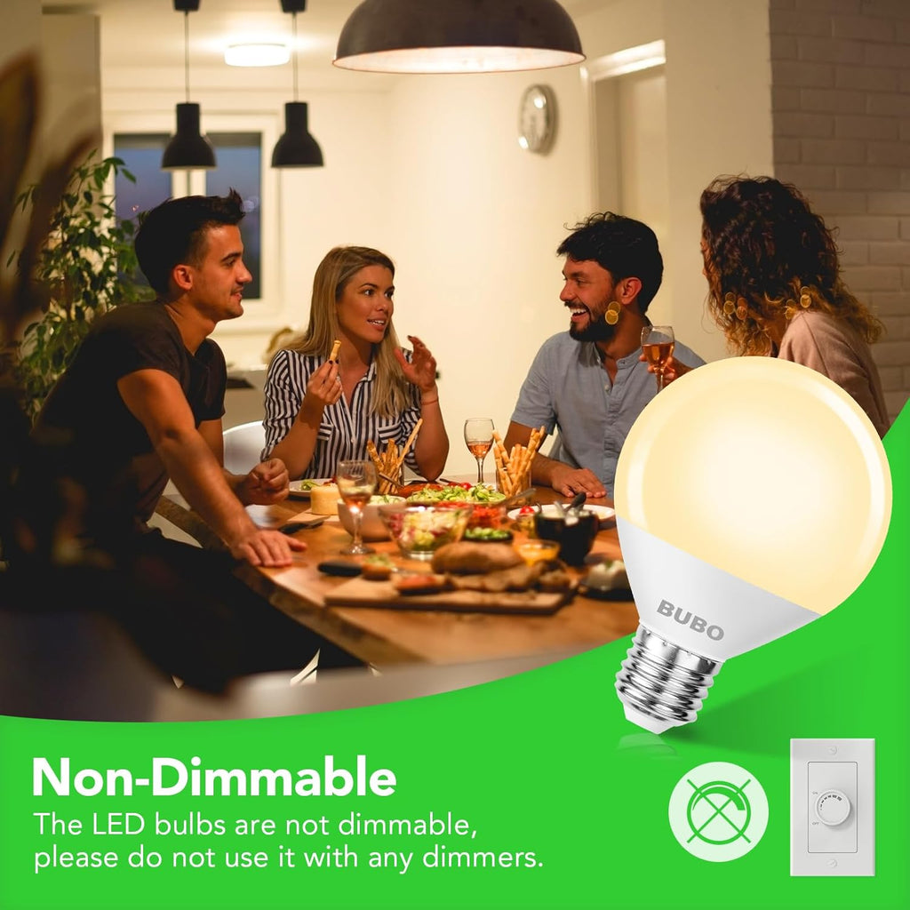 Vanity Light Bulbs for Bathroom Over Mirror, 60 Watt Equivalent, Soft White 2700K, G25 Globe Light Bulb 800 Lumens