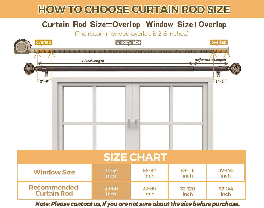 Bronze Curtain Rod 32 to 58 Inches (2.6 to 4.8 ft), 7/8 Inch Telescoping Splicing Curtain Rods for Windows 20 to 54