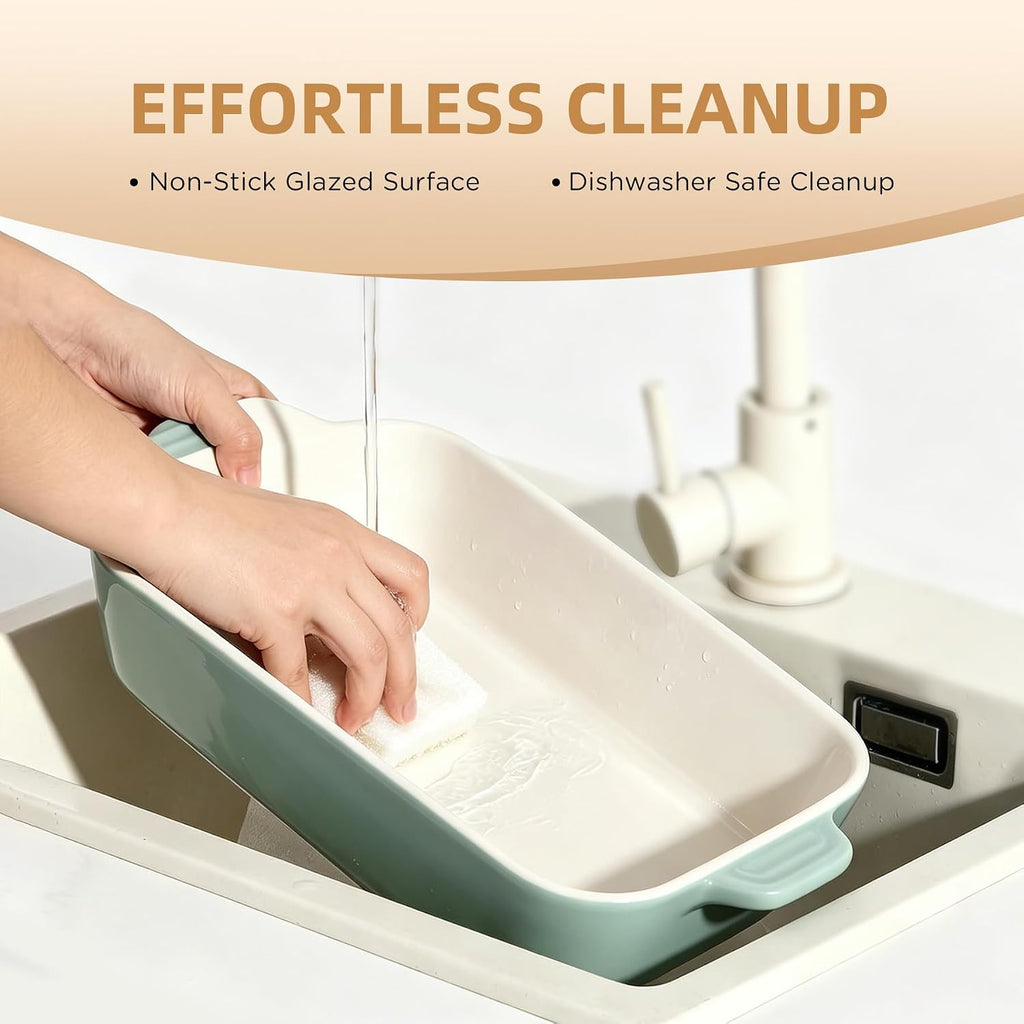 Ceramic Dish Set, 3+1QT Casserole Dish, Lasagna Pan 2Pack | Premium Durable Lead-free Glaze, Elegant Teal Easy clean