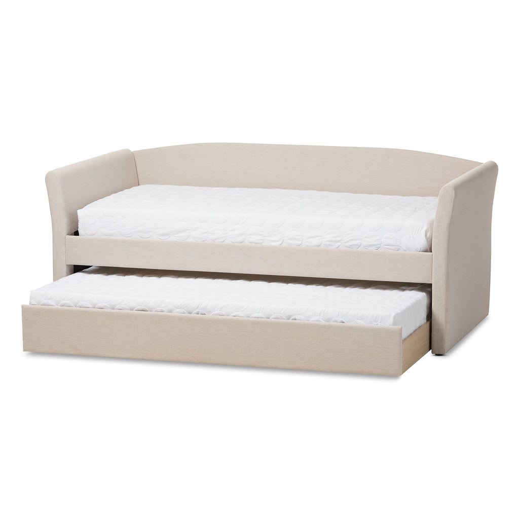 Camino Modern and Contemporary Beige Fabric Upholstered Daybed with Guest Trundle Bed