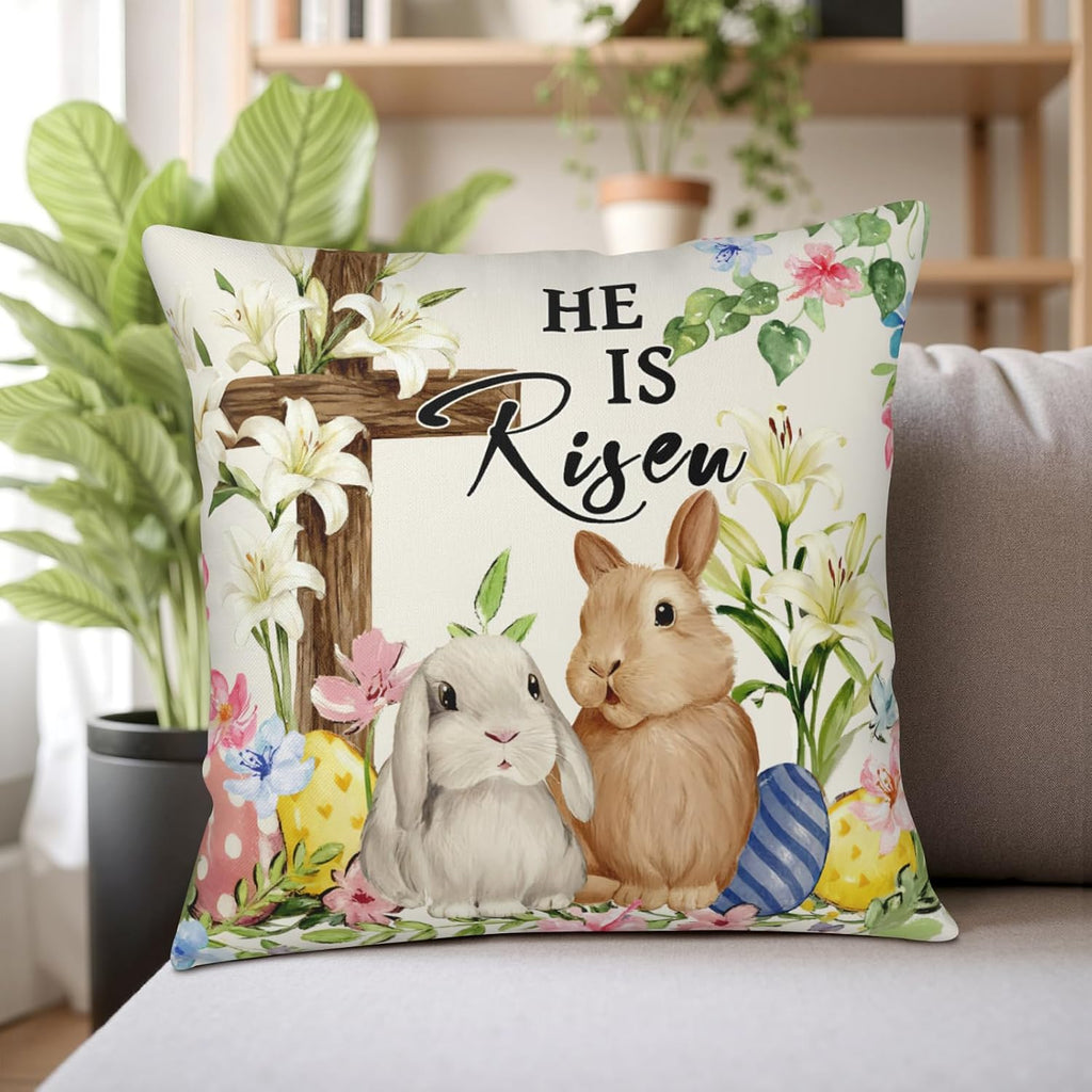 Easter Bunny Pillow Covers 18x18 Inch Rabbit Pattern Decorative Throw Pillow Covers Spring Holiday - Set of 2