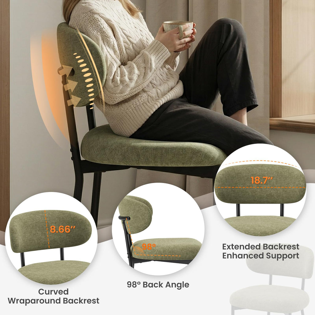 Upholstered Set of 4, Modern Fabric Kitchen Chairs with Curved Backrest and Cushioned Seat, Sturdy Metal Legs