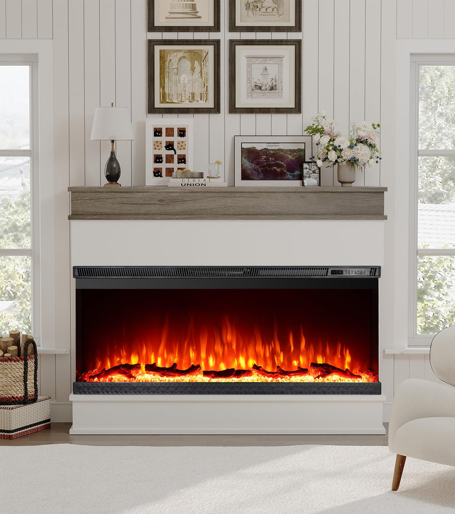 3-Sided View Electric Fireplace Insert - Minimalist Mantel - 12 Color Flame Effect - 1500/750 Watt Heater - Remote