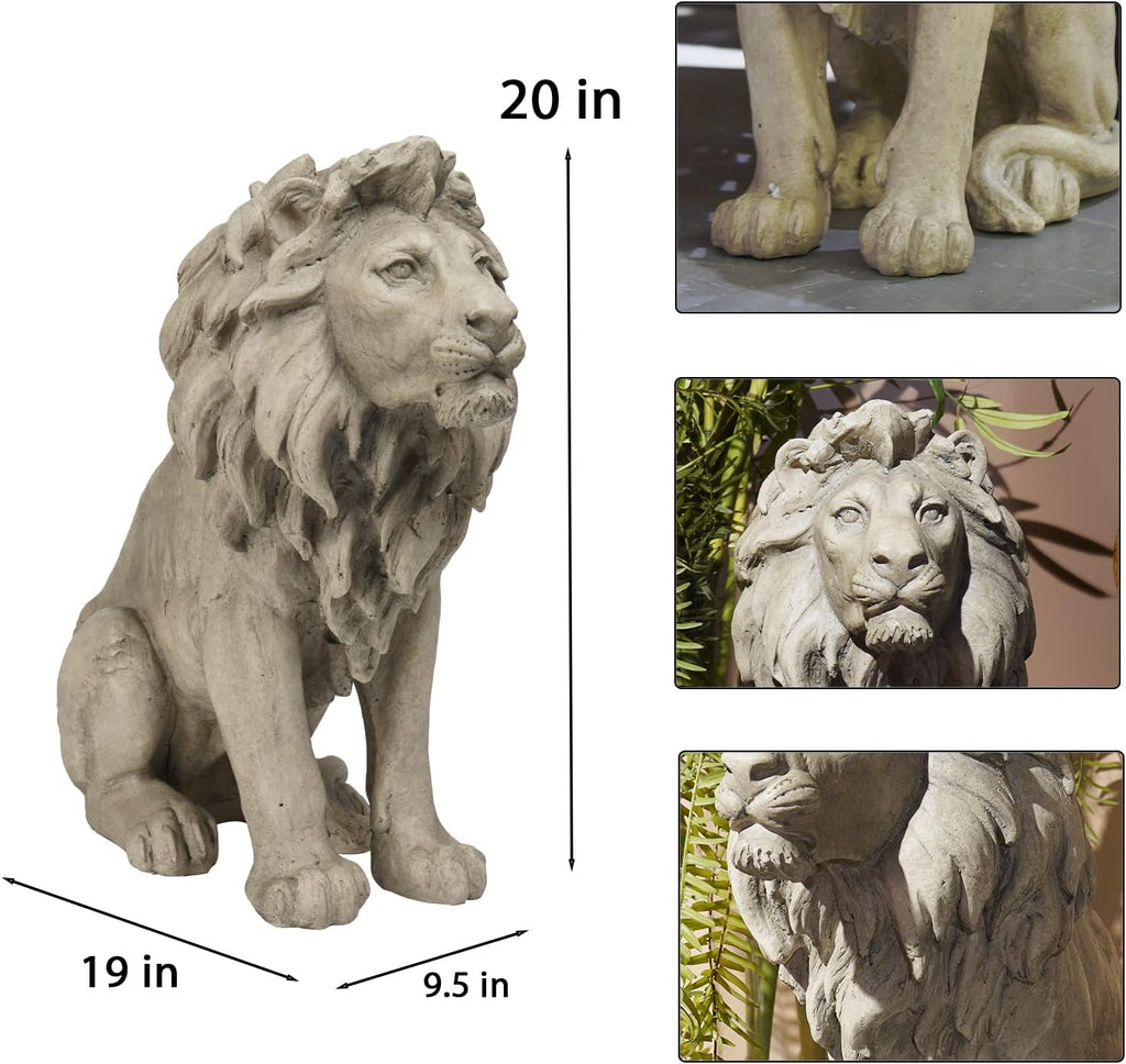 Garden Outdoor Statues Lion Statue - 20Inch Garden Decor Statue Antique Lion Stone with Long Hair Outdoor Indoor