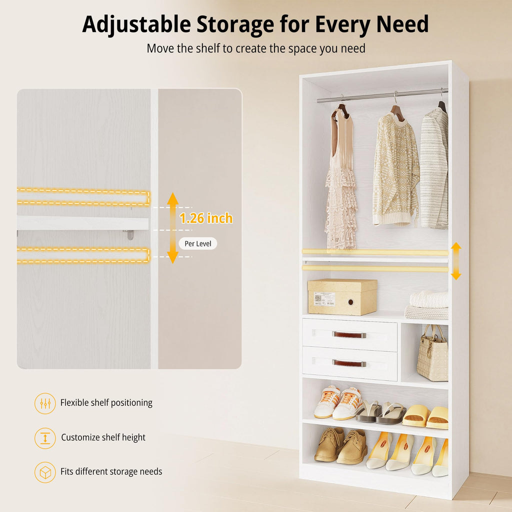 Closet Organizer System with 2 Drawers & Adjustable Shelves, 29.6"