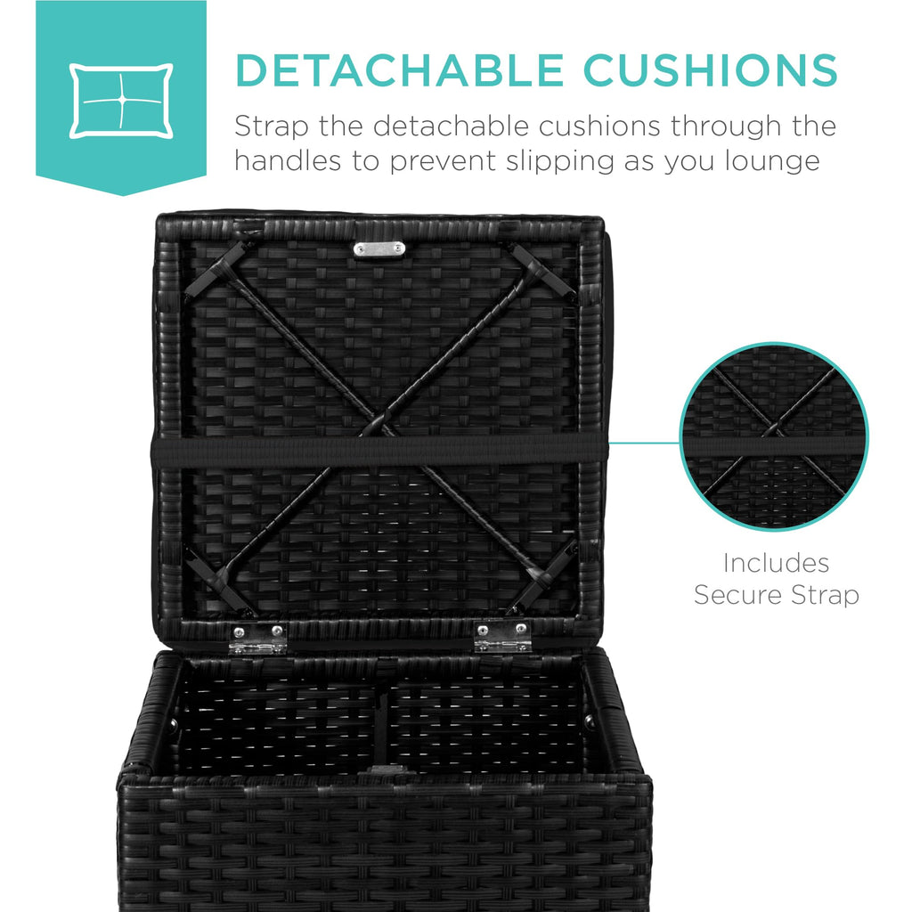 Set of 2 Wicker Ottomans, Multipurpose Outdoor Furniture, Backyard, Additional Seating, Footrest, Side Table
