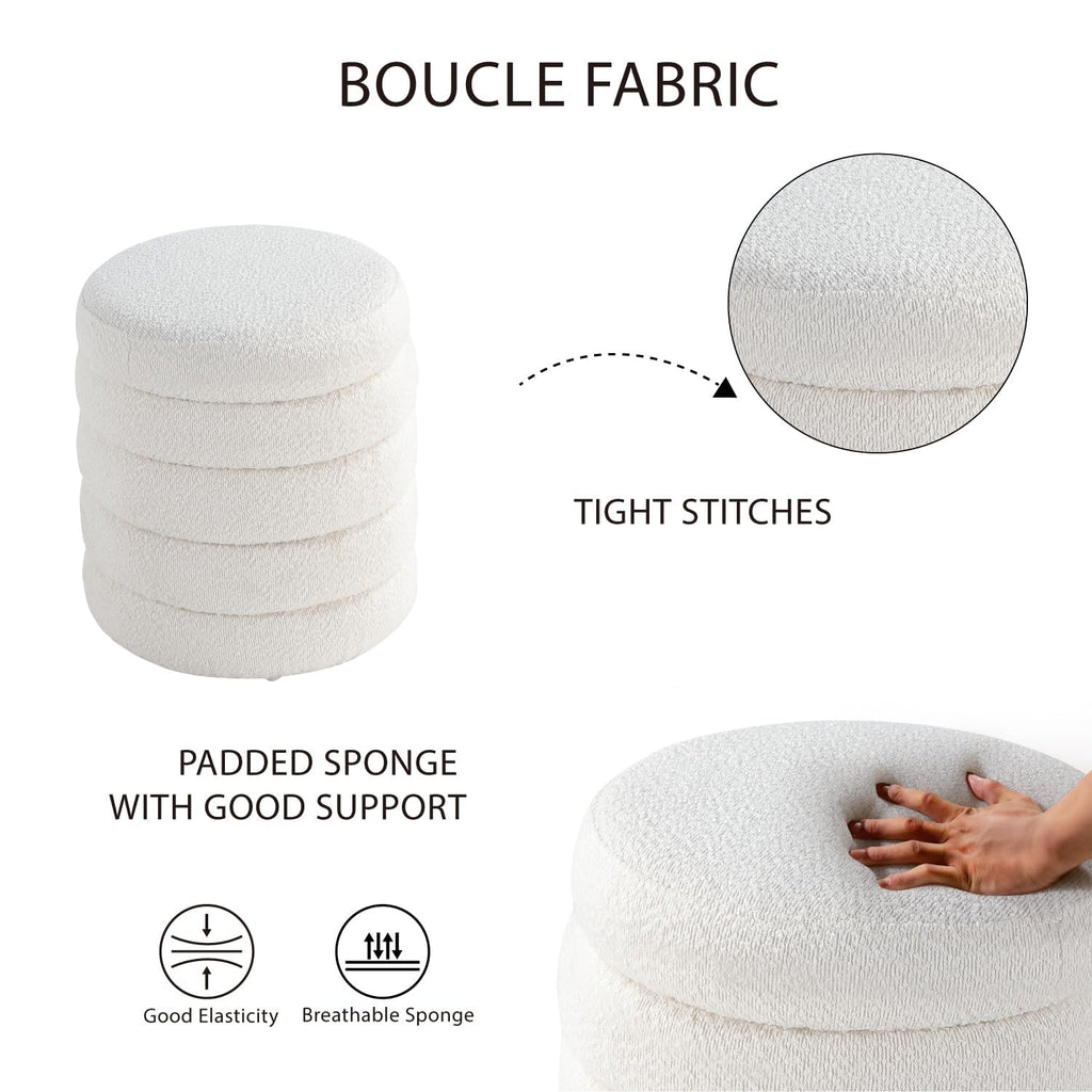 Modern Round Ottoman with Soft Padded Seat, Storage Vanity Chairs for Makeup, Upholstered Footrest Stool Ottoman Foot