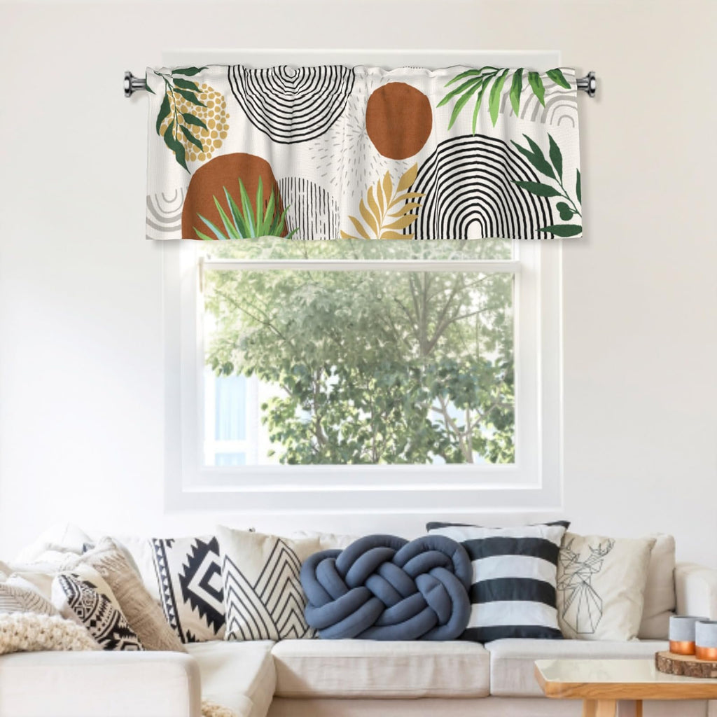1 Pack Boho Leaf Window Valance Drapes Mid Century Tropical Plant Kitchen Valances 54"x18" Minimalist Abstract