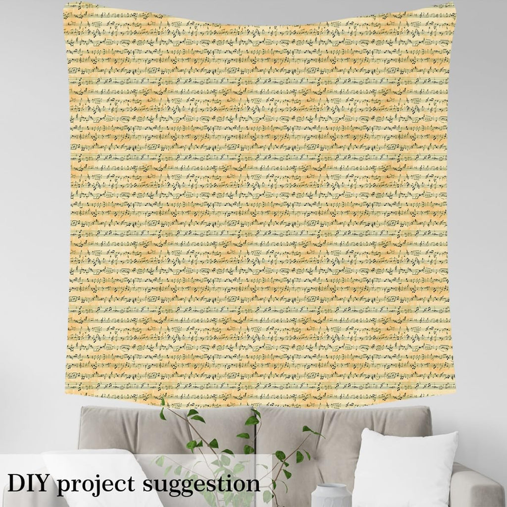Musical Sheet Printed Fabric By The Yard, Music Theme Upholstery, Notes Melody Rhythm Musical Instrument
