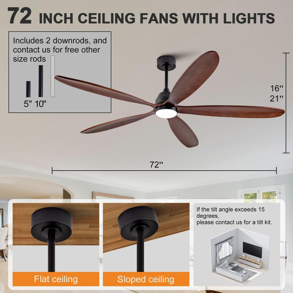 72 Inch Ceiling Fans with Lights and Remote Control, Large Outdoor Ceiling Fan with Light, Dimmable, High CFM, Wall