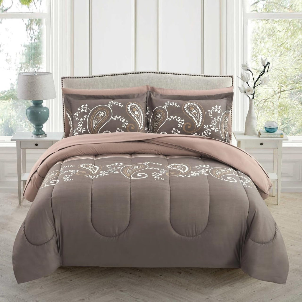 Ultra Soft Luxury Fluffy Goose Down Alternative Bed in a Bag Bedding Printed 7 Piece Comforter Set Includes 4 Piece