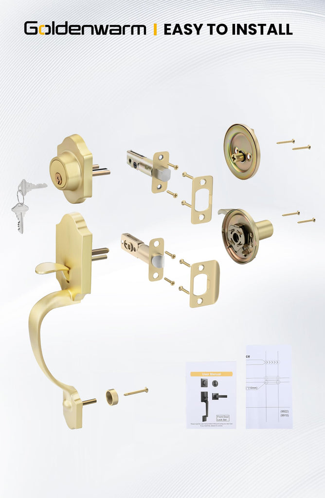 Double Front Door Lock Set, Gold Double Door Handle with Dummy