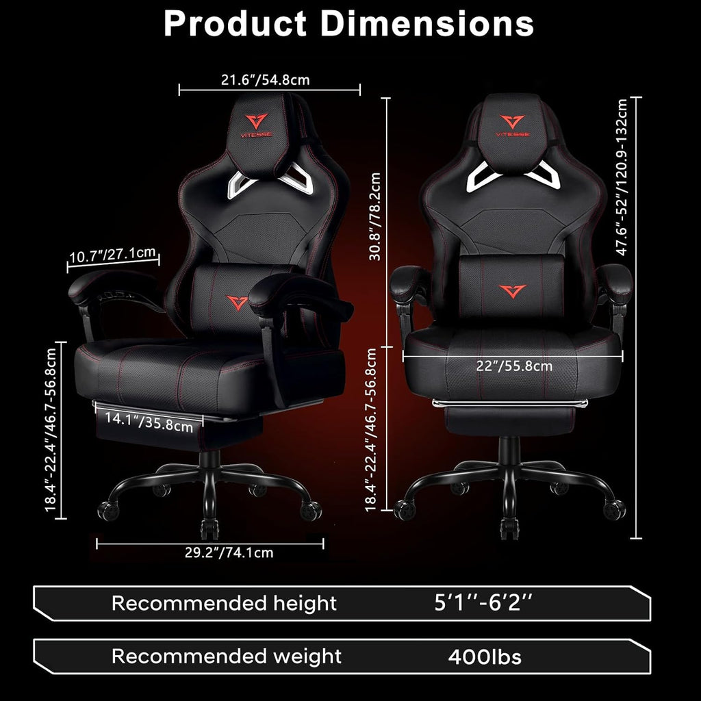 Big and Tall Gaming Chair 400lb Capacity with Footrest | Racing-Style High Back Video Game Chair for Adults, PU