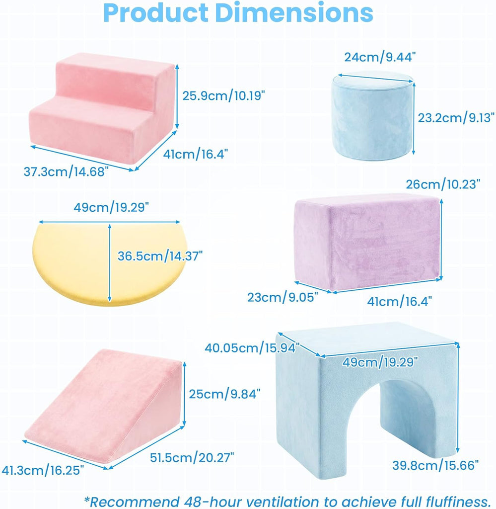 Toddler Climbing Toys Indoor, 6 PCS Foam Climbing Blocks for Baby Crawling Sliding, Soft Play Set for Kids Gym