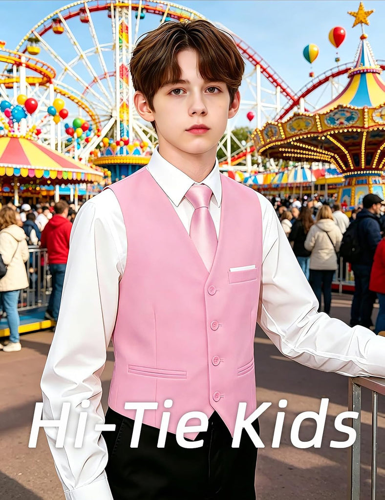Boys Vest Solid Suit Vest for Boy 4 Buttons V Neck Formal Kids Vests Party