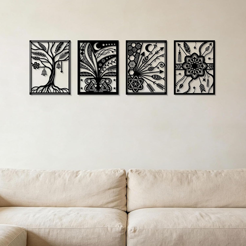 Boho Living Room Decor Metal Wall Decor Black Abstract Minimalist Line Wall Art Bohemian Wall Hanging Office Home - Set of 30