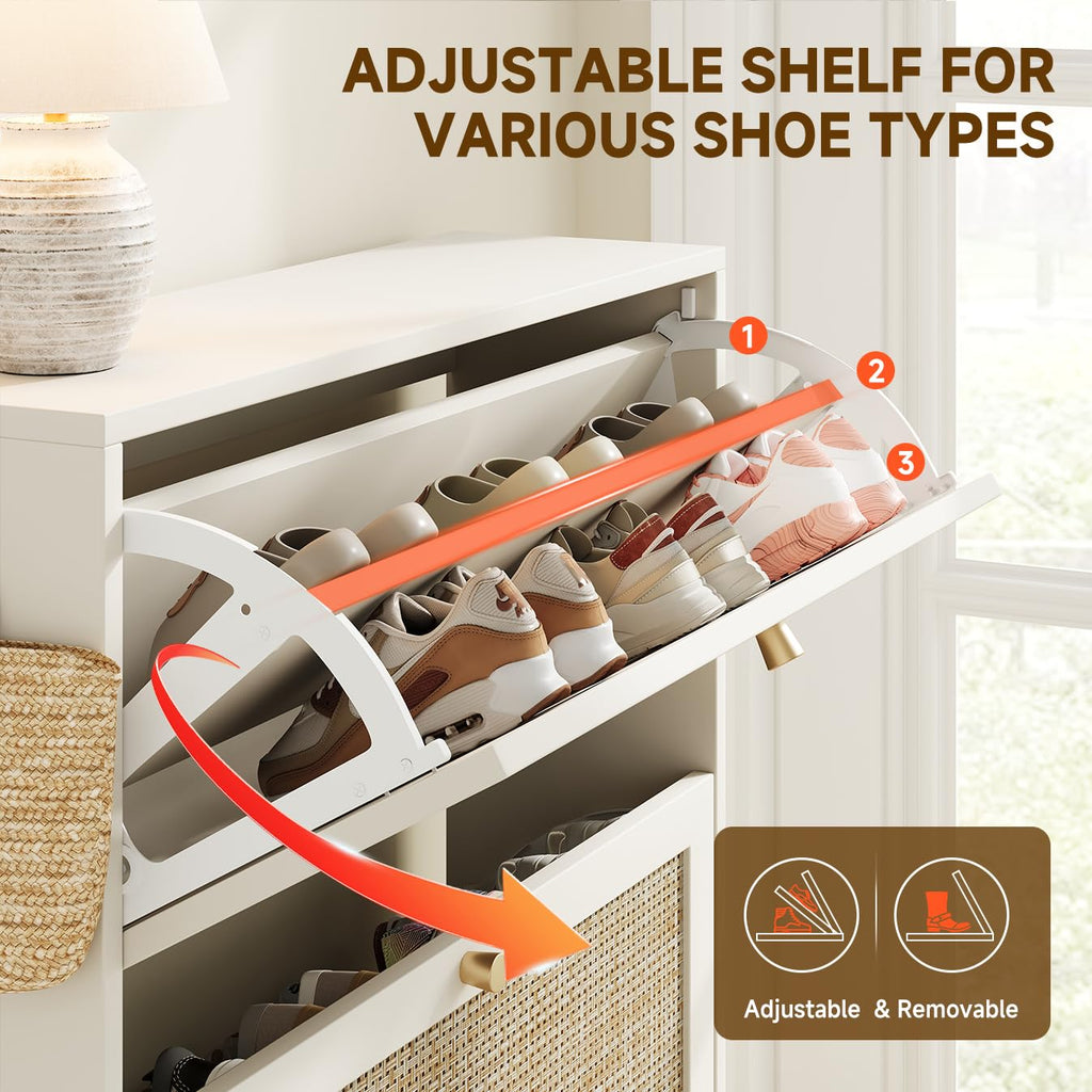 Shoe Cabinet Storage Slim 9.5" Freestanding Floor Base Shoe Storage Cabinet, 3 Flip Drawers with 3-Position