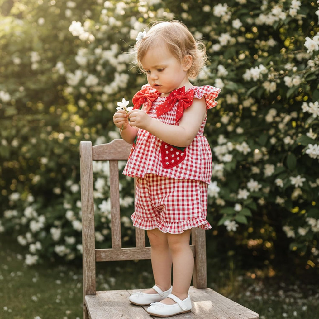 Toddler Baby Girl Summer Clothes Plaid Bows Tank Tops Shorts Set
