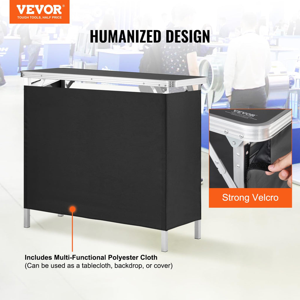 Folding Portable Bar Table, Tradeshow Podium Table for Indoor, Outdoor, Party, Picnic, Exhibition, Includes Carrying