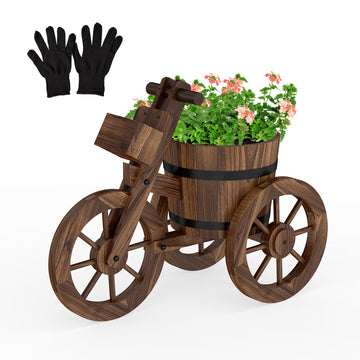 Outdoor Planter, Rustic Barrel Planter, Wood Wagon Tricycle Planters