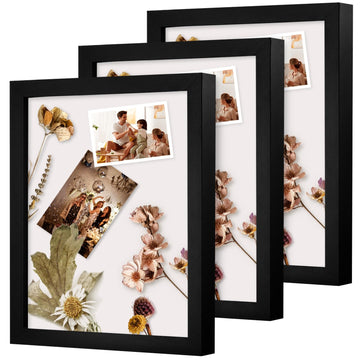 8x10 Shadow Box 3D Picture Frames, Wood & Glass, 3 Pack, Black