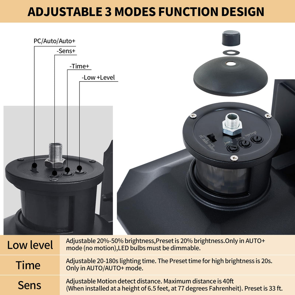 Dusk to Dawn Motion Sensor Outdoor Porch Light with GFCI Outlet, 3 Lighting Modes Anti-Rust Waterproof Industrial