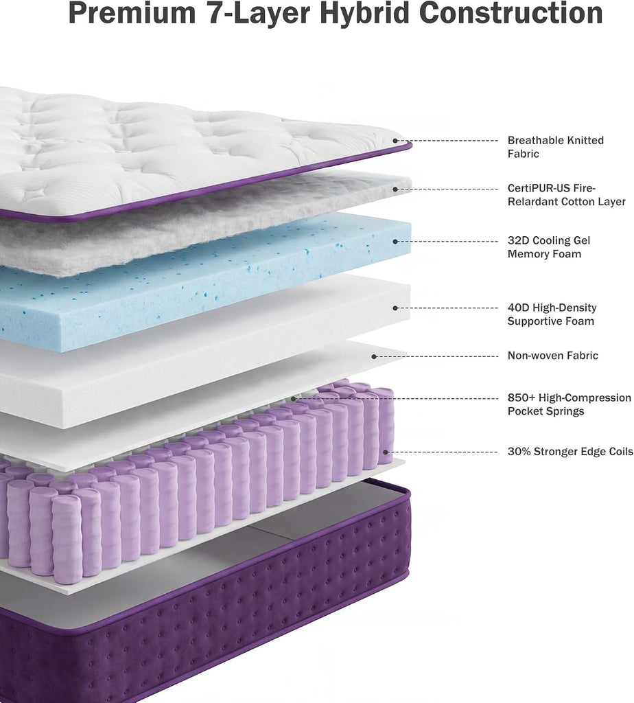 Soft Plush Queen Mattress 12 Inch Hybrid Mattress in a Box for Side Sleeper | Pocketed Springs and Gel Memory Foam