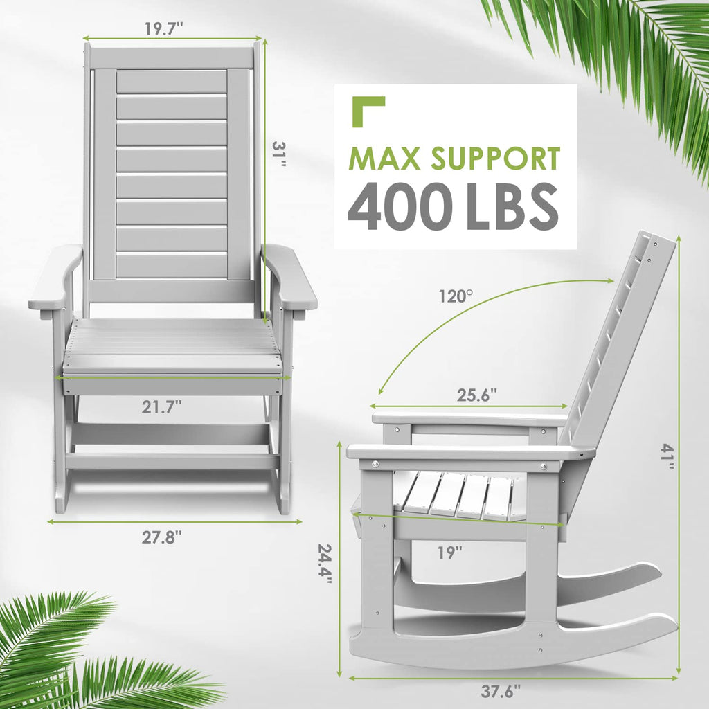 Outdoor Rocking Chairs Set, 2 Rockers w/ 1 Side Table, White