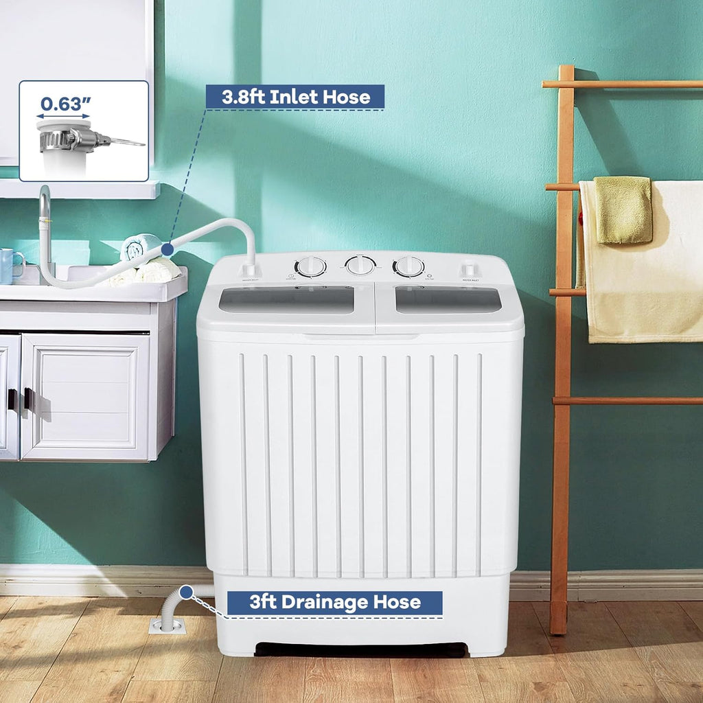 Portable Washing Machine, 20lbs Washer and Spinner Combo, Twin Tub 12lbs Wash & 8lbs Spin, Mini Compact Laundry