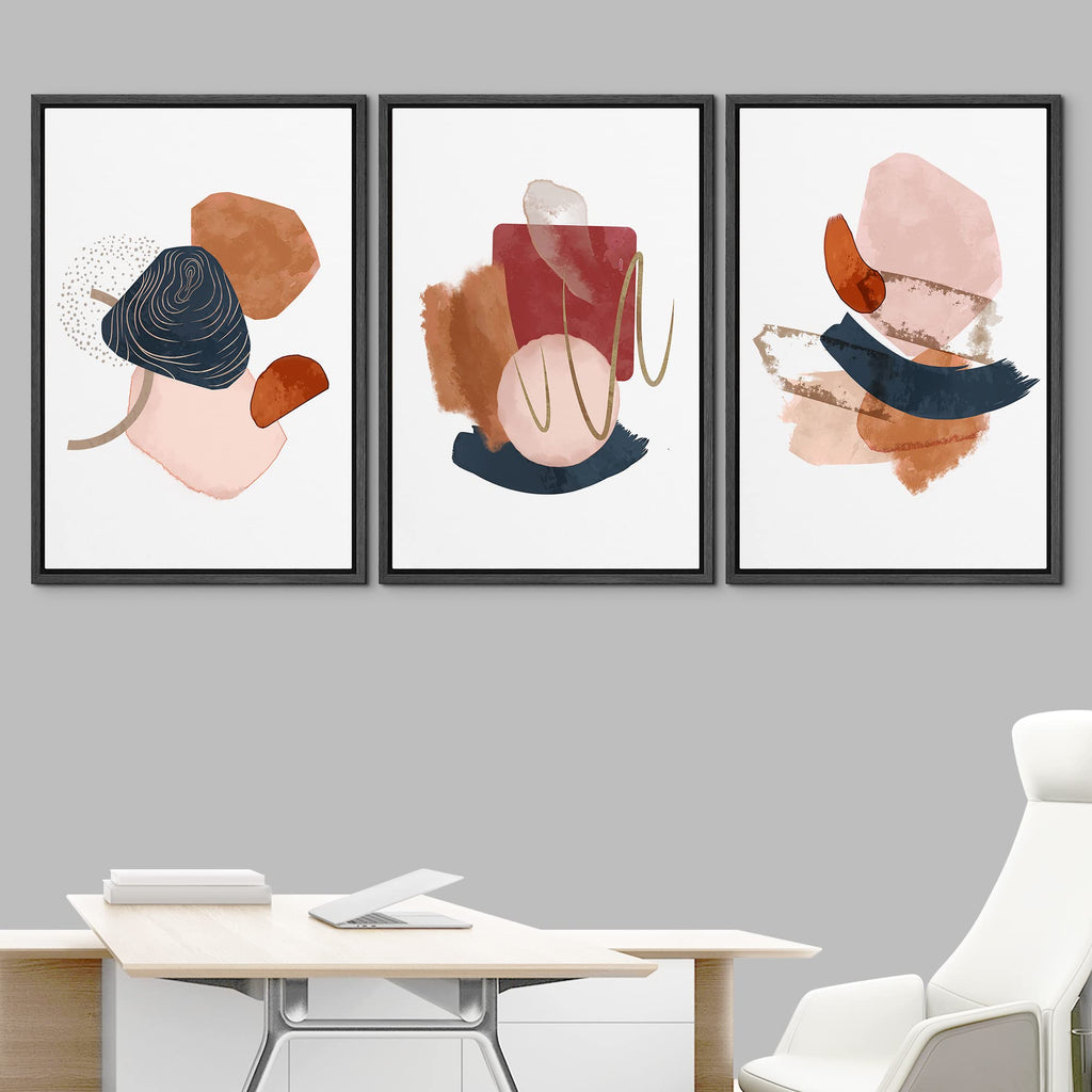 Framed Canvas Print Wall Art Set Geometric Pastel Figure Collage Abstract Shapes Illustrations Modern Art Stylish